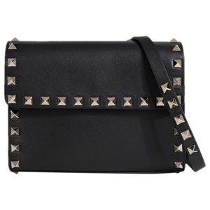 NEW Valentino Garavani Black Leather Rockstud Flap Crossbody Bag